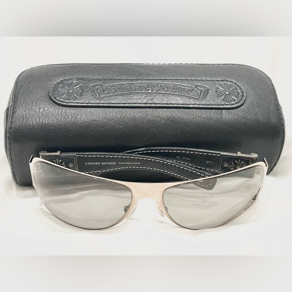 RARE Vintage CHROME HEARTS Leather Wide Frame Sterling Silver Sword Sunglasses